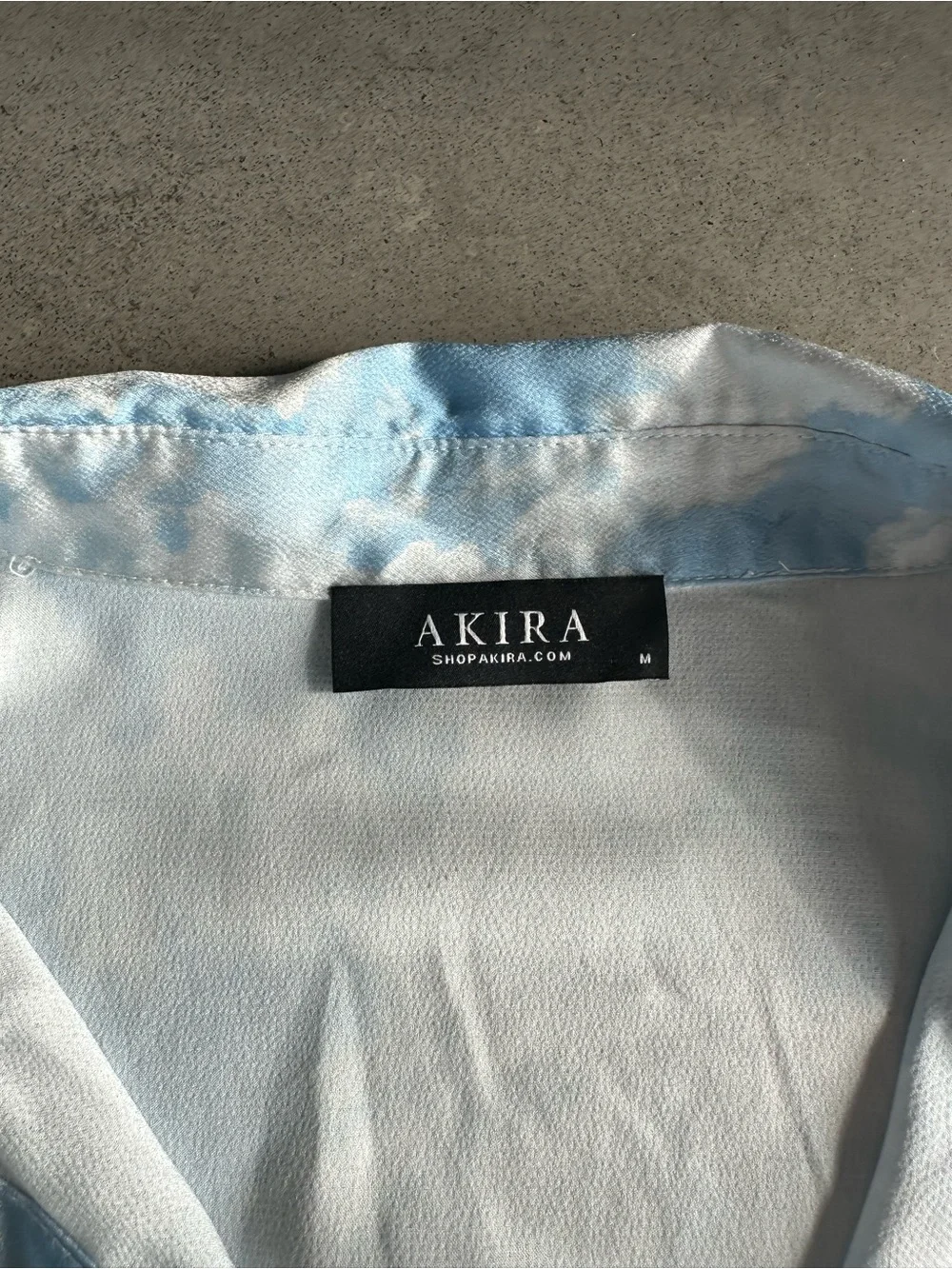 AKIRA Sky-Print Satin Corset Dress in Light Blue